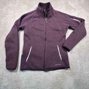 Eddie Bauer Sweater Fleece Jacket Women's Small Purple Zip Pockets Sleeve Pocket